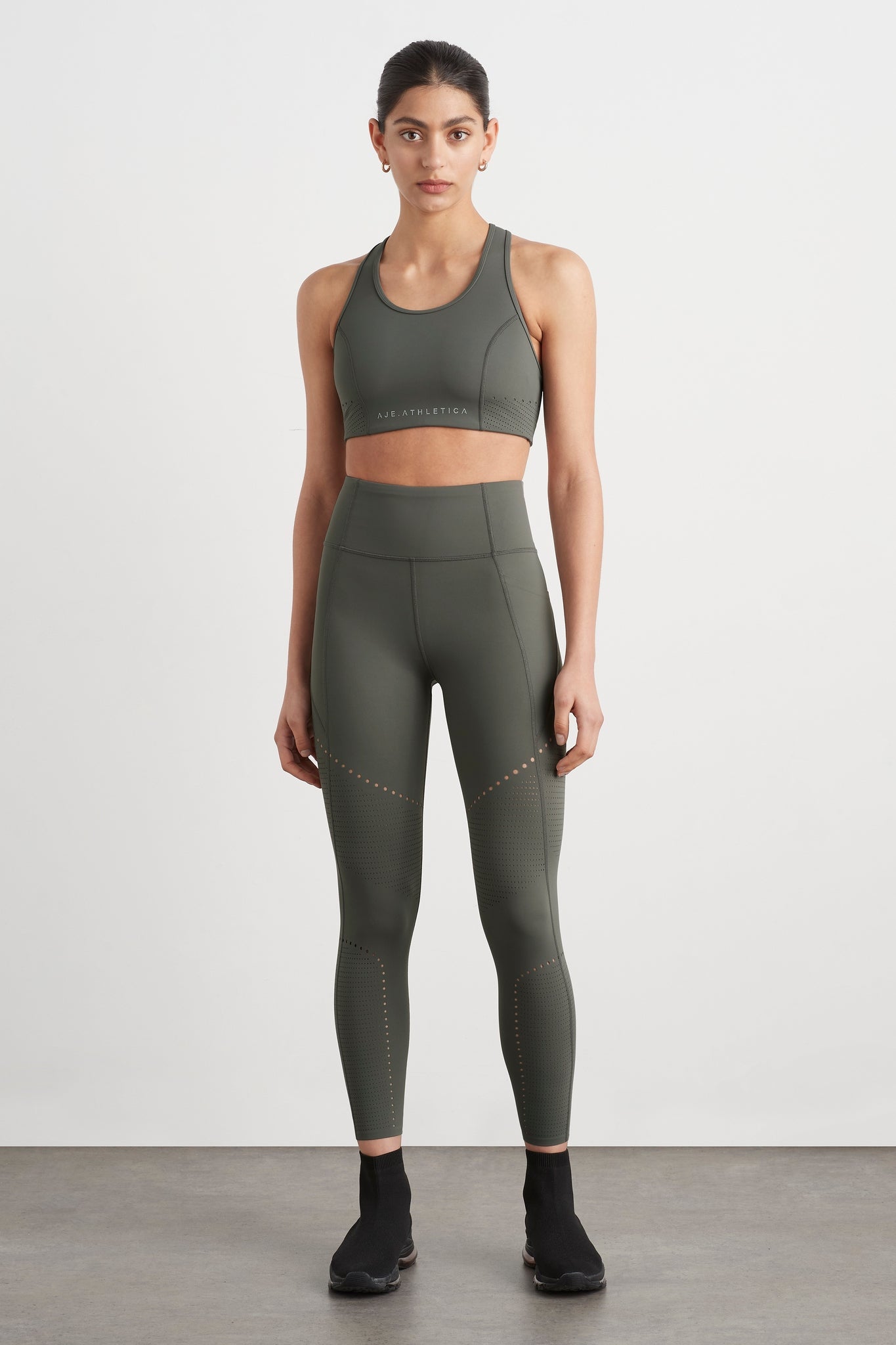 High Rise Perforated 7/8 Legging 227, Midnight Grey/Reflective