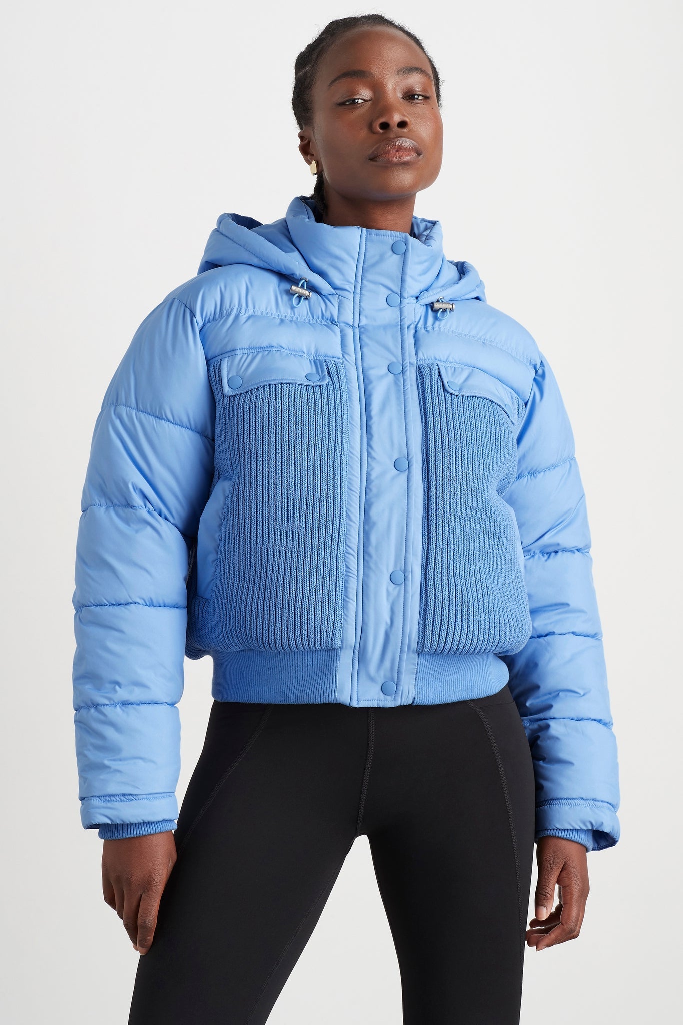 Knit Panelled Puffer 733, Cerulean Blue